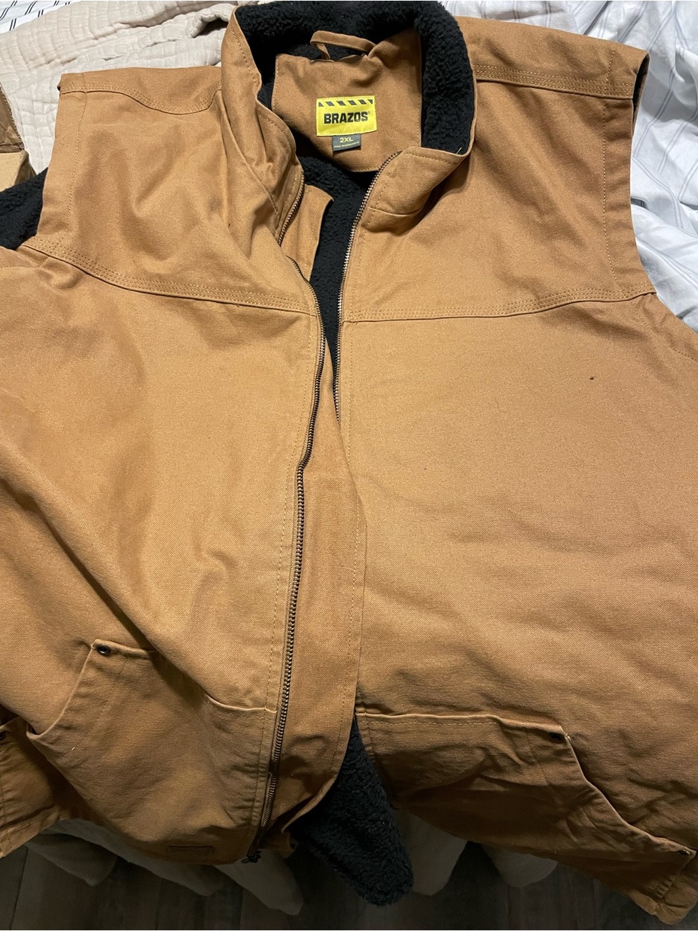 Brazos Men's Brown Work Vest with Black Sherpa Lining
